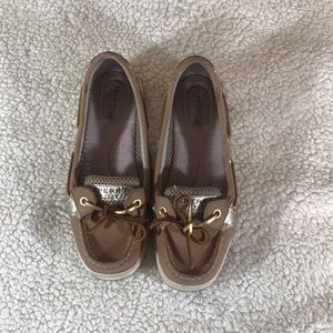 Sperry top-sider brown leather with gold accents